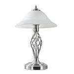 MiniSun Traditional Style Satin Nickel Barley Twist Table Lamp with a Frosted Alabaster Shade