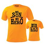 Hangout Hub Cotton Dad Son Tshirts | Printed My Son My Hero, My Dad My Hero (Yellow;Dad L;Son 0-2Yrs) Family T-Shirt for Men and Boy | Matching Combo Twinning Tees/T Shirts (Pack of 2)