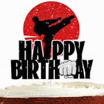 Karate Happy Birthday Cake Topper for Boys Girls Taekwondo Cake Decor Kung Fu Karate Theme Party Decorations Gliiter Ninja Cake Decorations