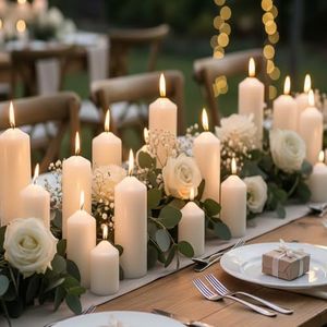 Veiuwa 72 Pack White Pillar Candles Bulk Set, 2x3 2x6 2x8 Inch - 24 Each Size, Dripless Smokeless Clean Burning for Wedding Centerpieces, Home Decor, Church, Romantic Ambiance！