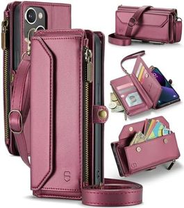 Strapurs Crossbody Wallet Case Compatible with iPhone 13 RFID Blocking 7-Card Holder Soft PU Leather Magnetic Snap Shoulder Strap Zipper Pocket Phone Case Fit for iPhone 13 for Women 6.1" - Wine Red