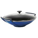 Le Creuset Enameled Cast-Iron 14-1/4-Inch Wok with Glass Lid Cobalt (Blue)