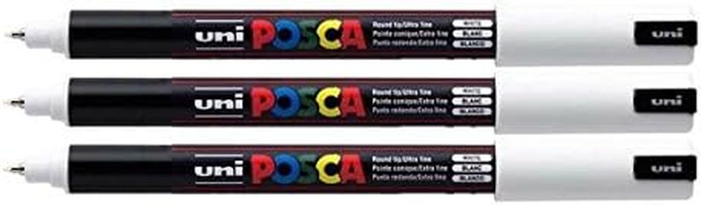 Uni Posca PC-1MR White Colour Paint Marker Pens Ultra Fine 0.7mm Calibre Tip Nib Writes On Any Surface Glass Metal Wood Plastic Fabric (Pack of 3)