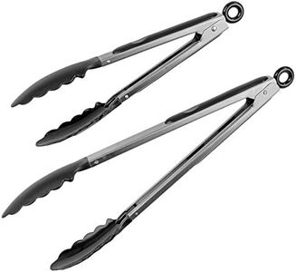 Southern Homewares Locking 12-inch and 9-inch Stainless Steel and Plastic Kitchen Tongs for Cooking Grilling Serving Set of 2