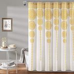 Lush Decor, Yellow Stripe Medallion Shower Curtain-Fabric Mandala Bohemian Damask Print Design, x 72”, Blue, 72" x 72"