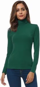 VOBCTY Turtleneck Shirt for Women Long Sleeve Casual Lightweight Slim Active Shirt Green X-Large