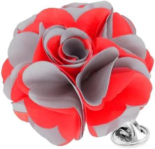 Vittorio Vico Two-Tone Flower Lapel Pin - Brooch, Boutonniere for Men (Red/Grey)