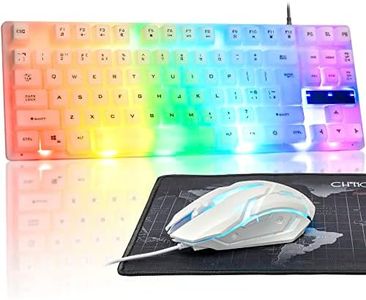 Small White Gaming Mouse and Keyboard, CHONCHOW Rainbow LED Light Up Keyboard 87-Key, 7 Color Breathing Mode LED Light Gaming Mouse 4 Levels of DPI, White Keyboard and Mouse for PC laptop Xbox PS4 PS5