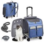 ELEGX Up to 30 LBS Wheeled Pet Rolling Carrier with Detachable Wheels, Roomy, Comfy, Sturdy, for Small Medium Dogs & Cats, 16.1''L x 11.8''W x 16.9''H (Large, Blue)