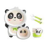 Deepashri™ Panda Shape Bamboo Fibre Dinner Set for Kids - Tableware Set Plate Bowl Cup Fork and Spoon/Feeding Utensils for Kids and Toddlers Eco-Friendly & Biodegradable | Set of 5