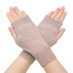 ZLYC Women Wool Fingerless Gloves with Thumb Hole Winter Stretch Knit Half Finger Glove(Plain Tan)