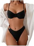 SweatyRocks Women's 2 Piece Bikini Set Spaghetti Strap High Cut Push Up Underwire Swimsuit Black Small