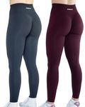 AUROLA Workout Leggings for Women Seamless Scrunch Tights Tummy Control Gym Fitness Girl Sport Active Yoga Pants, Set (Black Marl+black Cherry), Small