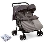 Joie Aire Twin Stroller in Dark Pewter with Footmuffs and raincover Birth to 15kg