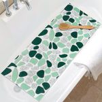 Long Shower Mat Non Slip: 40x100cm Green Bath Tub Mat Non Slip Anti Mould for Inside Shower - Soft Textured with Drain Holes - Loofah Bathroom Floor Massage Mat for Safety Walk-in Shower