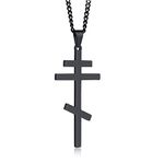 VNOX Stainless Steel Religious Russian Orthodox Cross Pendant Necklace for Men Women, Leather Stainless Steel