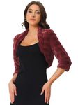 Allegra K Women's Cropped Jacket for Dress Open Front Bolero Faux Fur Shrug Burgundy Medium