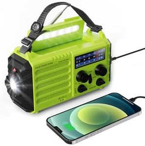 Solar Hand Crank Radio, 5-Way Powered AM/FM/SW Emergency Radio for Outdoor with 5000 mAh Capacity Battery, Portable Radio with USB Charger, LED Flashlight, Reading Lamp, SOS Alarm and Compass Green