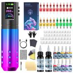 Wireless Tattoo Pen Kit for Beginners & Artists, POSEIDON 87Pcs Complete Tattoo Machine Kit with 1800mAh Battery 20Pcs Cartridge Needles LED Display & Fast Charging, Portable Tattoo Gun Kit