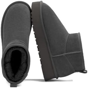 OXSTAR Winter Snow Boots for Women Cozy Plush Line Grey Suede Boot, 7
