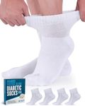 Doctor's Select Bamboo Viscose Diabetic Socks Women & Men - 4 Pairs Ankle Length Womens Diabetic Socks | Non Binding Socks, White - 4 Pairs, Large