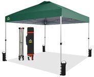 CROWN SHADES 10x10 Pop Up Canopy - Beach Tent with One Push Setup - Easy Outdoor Sun Shade for Events, Parties, Camping - Gazebo with STO-N-Go Cover Bag, Silver Coated Top, Forest Green