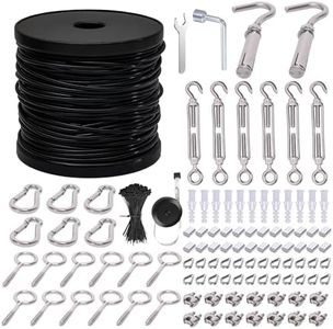 300FT 1/8" Black Wire Rope Kit, Vinyl Coated 304 Stainless Steel Wire Cable, 7x7 Strands 920LBS Breaking Strength, M5 Turnbuckle for Cable Wire, String Light Hanging Kit for Outdoor, Garden