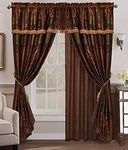 Chezmoi Collection Amelia 4-Piece Floral Jacquard Patchwork Curtain/Drape Set Sheer Backing, Tassels, Valance