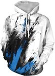 BarbedRose Men's Digital Print Sweatshirts Hooded Top Galaxy Pattern Hoodie, Black Blue Splash Ink, Large-X-Large