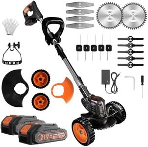 Electric Wacker 21V Cordless Weed Wacker Lightweight Edger Grass Trimmer/Lawn Edger/Mower/Brush Cutter, Weed Eater Battery Powered with 4 Types Blades and Wheels for Yard Garden Weeder Tool (Black)