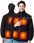 ARRIS Heated Fleece Jacket for Men, Electric Heating Warm Coat 7.4V Battery/8 Heating Areas/Phone Charging for Winter Use Black ……