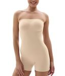 SHAPERX Strapless Shortie Bodysuit for Women Tummy Control Shapewear Seamless Sculpt Body Shaper with Removable Straps,SZ5217-Beige-L/XL