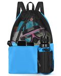 BROTOU Drawstring Mesh Swimming Bag, 30 Litre Water Sports Backpack with Wet/Dry Pocket, Multifunctional Sports Bag for Kids, Adults, Swimming, Surfing, Beach, Travel (Light Blue)