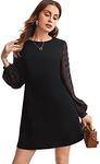 SweatyRocks Women's Elegant Mesh Contrast Long Sleeve A Line Mini Short Dress Black XXS