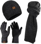 AISHNA Winter Beanie Hat Scarf and Touch Screen Gloves Set Knitted Hats Thermal Gloves Long Scarf for Men Women Neck Warmer 3 PCS Skull Cap Thick Fleece(Dark Gray)