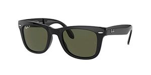Ray-Ban RB4105 Folding Wayfarer Square Sunglasses, Black/Polarized G-15 Green, 54 mm