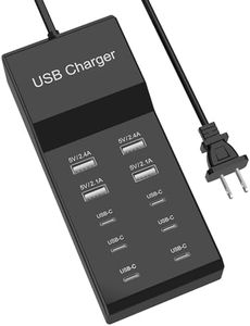 USB C Charger Station 6 USB-C Ports & 4 USB-A Ports Charger Block Fast Charging 10-Port USB Brick for Multi Devices for iPhone 15/16/17/14/13/12/11/X/9, Galaxy Series, Smart Phone Tablet Headphones