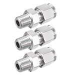 sourcing map Stainless Steel Compression Tube Fitting 1/8NPT Male x 1/4 Tube OD 3pcs