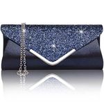 Larcenciel Women Clutch Bag Elegant Sequins Evening Clutch Purse Chain Shoulder Bags Sparkly Sapphire Evening Bridal Prom Party Handbag Purse