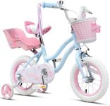 Glerc 12 Inch Kids Bike for 2 3 4 Years Old Girls,Princess Style with Streamers & Basket & Stabilisers, Blue