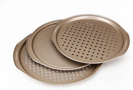 Westinghouse Kitchen Series WCBA007103ACPN 3-Piece Carbon Steel Pizza PAN Set,Golden
