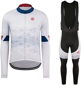 GCRFL Winter Cycling Jersey Sets Thermal Fleece Bike Jersey + Bib Pants, Long Sleeve Cycling Clothing Sets for Man (White, XL)