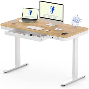 FLEXISPOT Comhar Electric Standing Desk with Drawers Charging USB Port, Height Adjustable 48" Whole-Piece Quick Install Home Office Computer Laptop Table with Storage (Maple Top + White Frame)