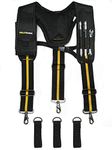 MELOTOUGH Work Suspenders Tool Belt Suspenders with Large Moveable Phone Holder, Pencil Holder, Adjustable Size Padded Suspenders