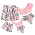 IFFEI Family Matching Swimwear Two Pieces Bikini Set 2020 Newest Printed Ruffles Mommy and Me Bathing Suits Boys: 8-9 Years Pink