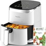 Air Fryer, Fabuletta 9 Customizable Smart Cooking Programs Compact 4QT Air Fryers, Shake Reminder, 450°F Digital Airfryer,Tempered Glass Display, Dishwasher-Safe & Nonstick, Fit for 2-4 People, White