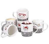 Bruntmor 14 Oz Christmas Coffee Mug Set of 6, 14 Ounce Medium Porcelain Mugcup Set In Christmas Cats Themed Design, Ideal Coffee Mug For Your Christmas Gift