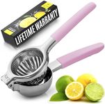 Zulay Lemon Squeezer Stainless Steel with Premium Heavy Duty Solid Metal Squeezer Bowl and Food Grade Silicone Handles - Large Manual Citrus Press Juicer and Lime Squeezer Stainless Steel (Pink)