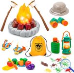 Camping Toys for Kids - Pretend Campfire for 3 4 5 6 7 Year Old Boys Girls - Pretend Play with Toy Campfire/Play Food/Oil Lantern/Kids Explorer Kit