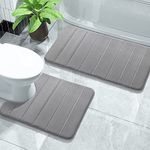 Onlyeasy 2 Piece Memory Foam Rectangular Bath Mat Set, 31.5X19.8 + 24X20 U-Shaped Bathroom Rugs, Toilet Mat, Water Absorption, Non Slip, Thick, Dry Fast (Grey)